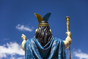 Inca warrior statue at Isla del sol in Bolivia