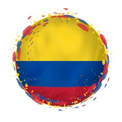 Fototapeten Round grunge flag of Colombia with splashes in flag color. © boldg