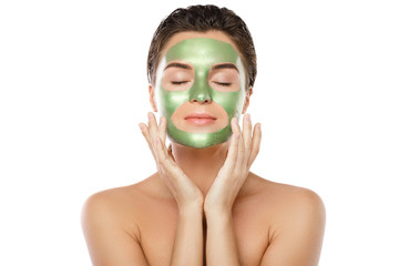 Woman with green peel-off mask on her face