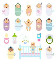 Obraz premium Children in diapers. Newborn in the crib.