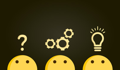 Problem solving concept. Path from question to answer, problem to solution. Vector illustration with icons and emoticon characters