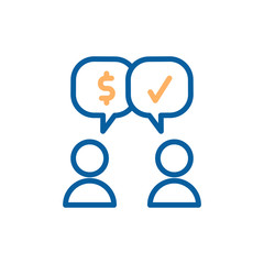 customer salesman interaction. Closed deal,  business agreement. Vector trendy thin line icon illustration design