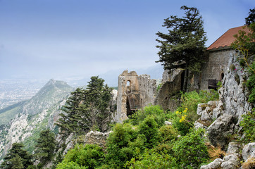 Fototapeta na wymiar Kyrenia mountains, Cyprus - May 14, 2014: The Saint Hilarion Castle lies on the Kyrenia mountain range, Cyprus