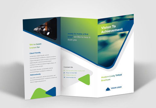 Trifold Brochure Layout with Blue and Green Gradient