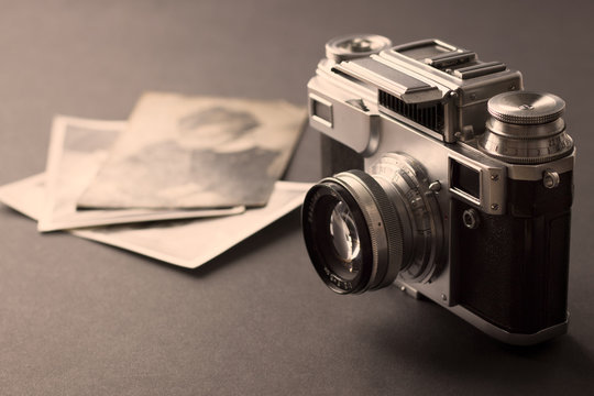 Old, retro, vintage film camera, black and white photos, vintage color style