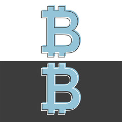 Bitcoin blue symbol icon, black and white design. Flat style vector illustration