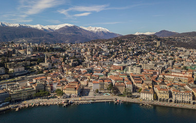 Aerial view of Lugano, town in southern Switzerland