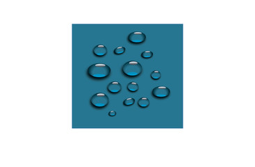 Vector set of realistic water droplets on the transparent background against the blue sea