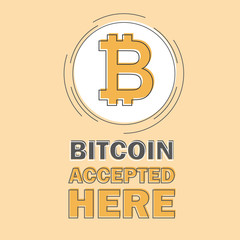 Obraz premium Bitcoin concept. Cryptocurrency logo sigh. Digital money. Bitcoin accepted here. Vector coin flat design