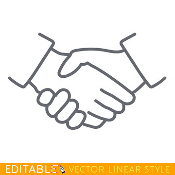 Handshake linear icon. Partnership thin line illustration. Business agreement contour symbol. Vector isolated outline drawing Editable line sketch icon. Stock vector illustration.