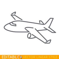 Large passenger plane flying. Editable line sketch icon. Stock vector illustration.