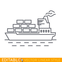 Freigther cargo ship. Container Carrier transportation logistics Editable line sketch icon. Stock vector illustration.