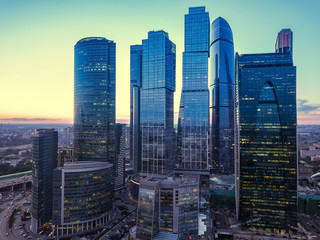 Moscow International Business Center and Moscow urban skyline after sunset