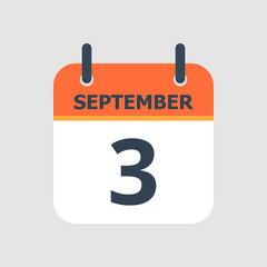 Flat icon calendar 3rd of September isolated on gray background. Vector illustration.