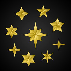Vector set of realistic golden 3d stars.