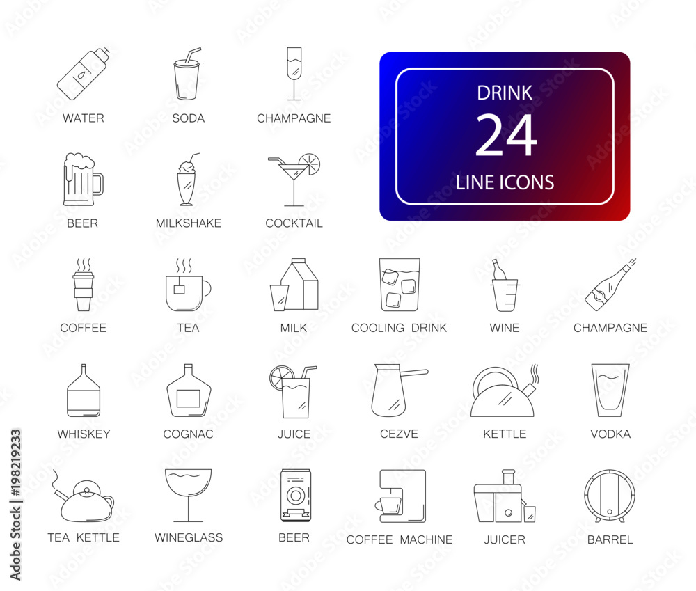 Wall mural Line icons set. Drink pack. Vector Illustration	