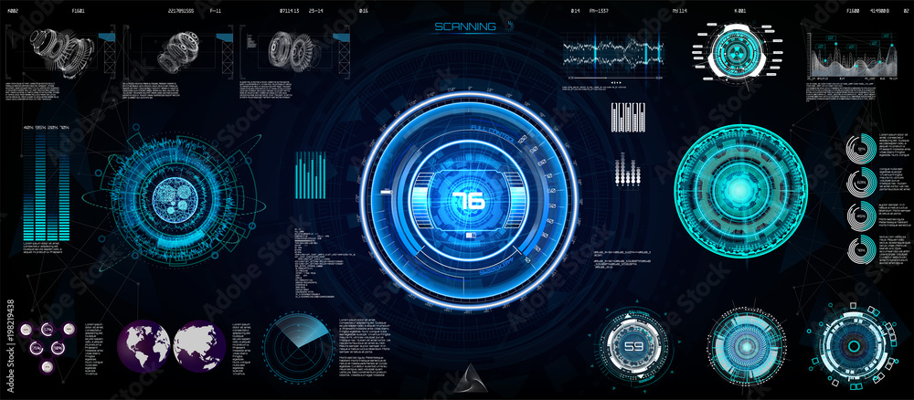 Poster Abstract technology Ui futuristic concept HUD, interface hologram elements of digital data chart. Game target navigation interface Hi tech, Ui design (dashboard, futuristic circle) Sky-fi HUD. Vector