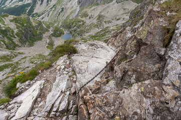 Mountain trail in the Zawrat. High Tatras. Poland.