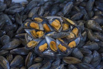 Mussels in shells at the Normandy Bazaar in March