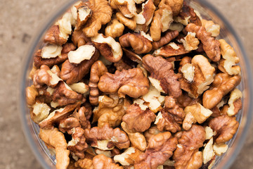 Texture of husks of walnuts, closeup. close-up.