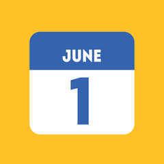 June 1 calendar icon yellow flat. International Children's Day, parents, milk, the Northern Fleet, the Russian Navy, the creation of the government communication of Russia