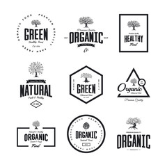 Organic natural and healthy farm fresh food retro emblem set