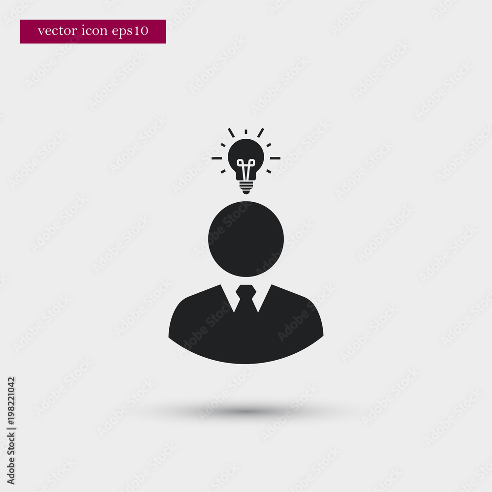 Poster idea icon. simple creative work element illustration. user with bulb symbol design from business col