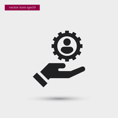 Gear with user on hand icon. Simple HR element illustration. Work symbol design from business collection. Can be used in web and mobile.