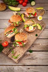 Mini Sandwiches With Arugula, Tomato,Avocado,Cucember And Cream Chees
