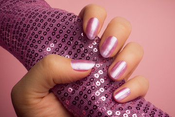 shiny pink nails