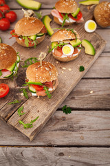 Mini Sandwiches With Arugula, Tomato,Avocado,Cucember And Cream Chees