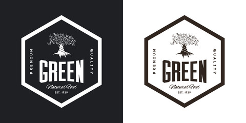 Organic natural and healthy farm fresh food retro emblem