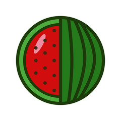 Watermelon half cross section isolated flat vector icon on white background