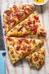 Foccacia with red peppers and olives 