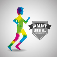 runner man in watercolour splashes healthy lifestyle sport gym vector illustration