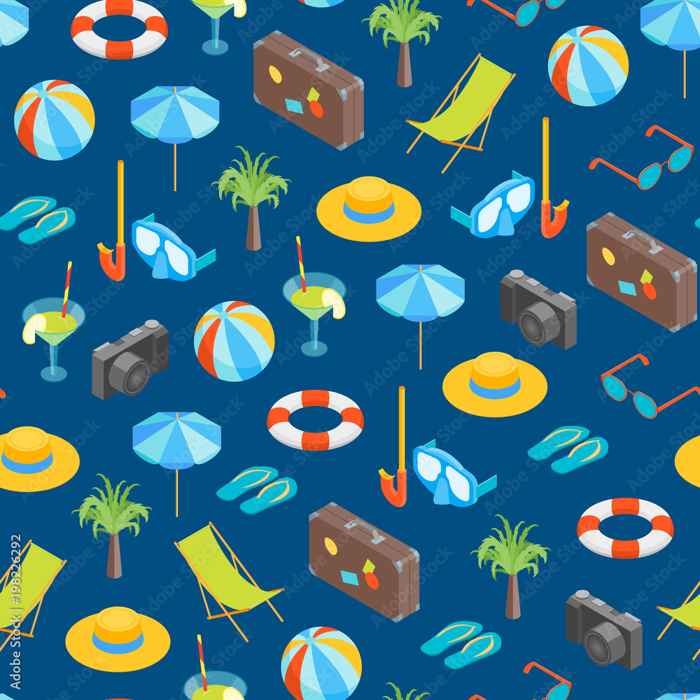 Aufkleber beach summer rest seamless pattern background isometric view. vector