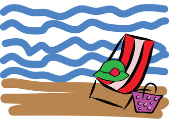 Hand drawn summer beach vacation color illustration