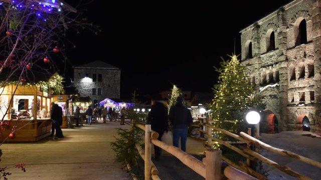 Christmas Market in Aosta, Italy - 4K Time Lapse