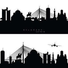 belgrade panorama with buildings and statue silhouette
