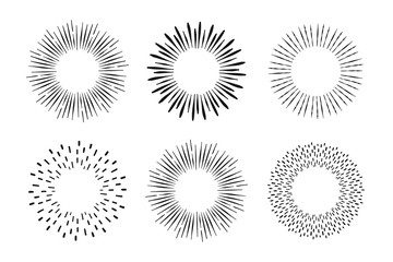 Starburst elements set. Vector star, wreath, circle, round, garland, label elements.