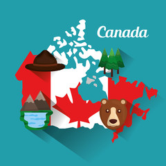 canada flag map hat bear lake mountain vector illustration