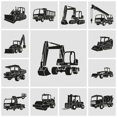 Heavy equipment and machinery detailed icons set © Matiass
