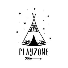 Playzone scandinavian style hand drawn poster. Vector illustration. © chelovector