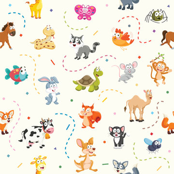 Seamless Pattern Of Cartoon Animals