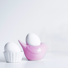White Eggs in Egg Stands