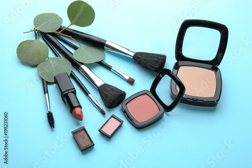 Decorative Cosmetics And Brushes Of Professional Makeup Artist On