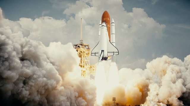 Space Shuttle launching in slow motion. Elements of this video furnished by NASA.