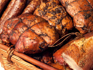 Regional Polish meat products sold at the bazaar.