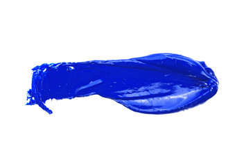Naklejka premium Oil paint stroke on white background, blue color