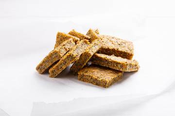 Vegan carrot sweet pie with poppy seeds. Homemade healthy dessert on white.